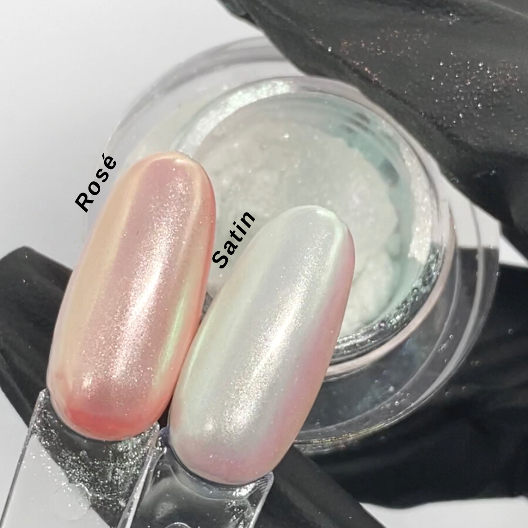 Sparkling Chrome Satin Nails with a Rosé Touch